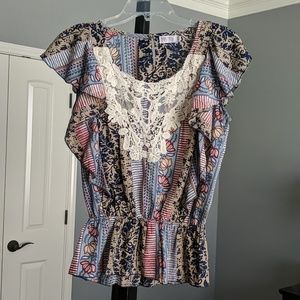 Funky People Crochet Flutter Sleeve and Peplum Top